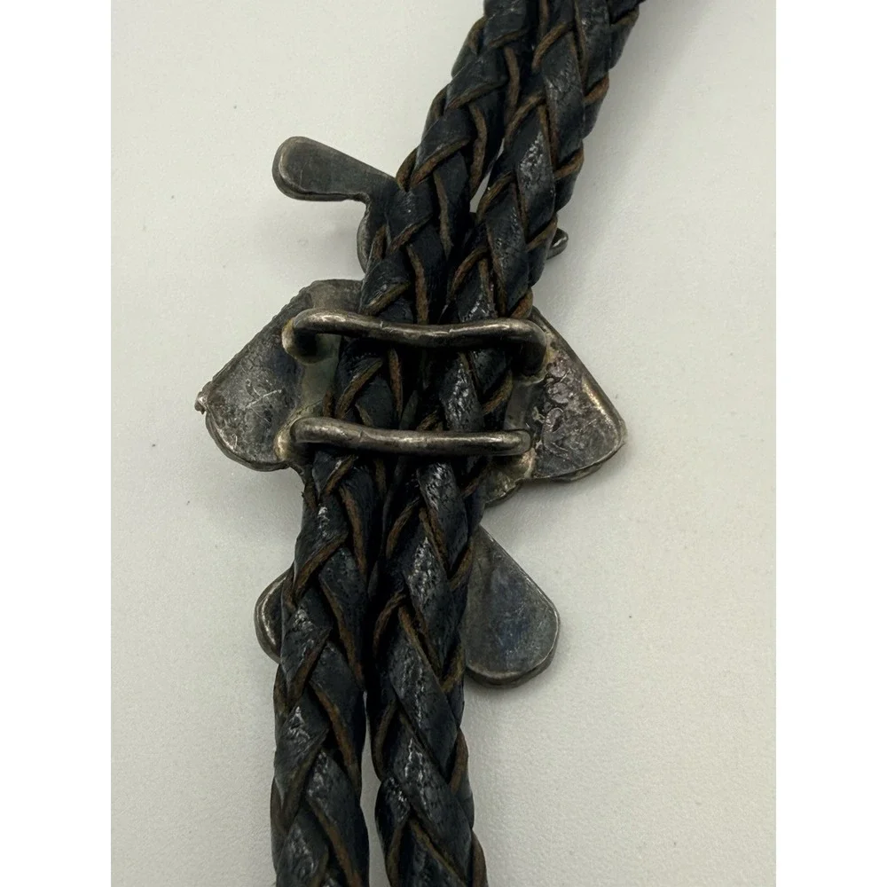 Vintage Native American Zuni Bolo Tie Thunderbird Turquoise Inlay Leather READ
